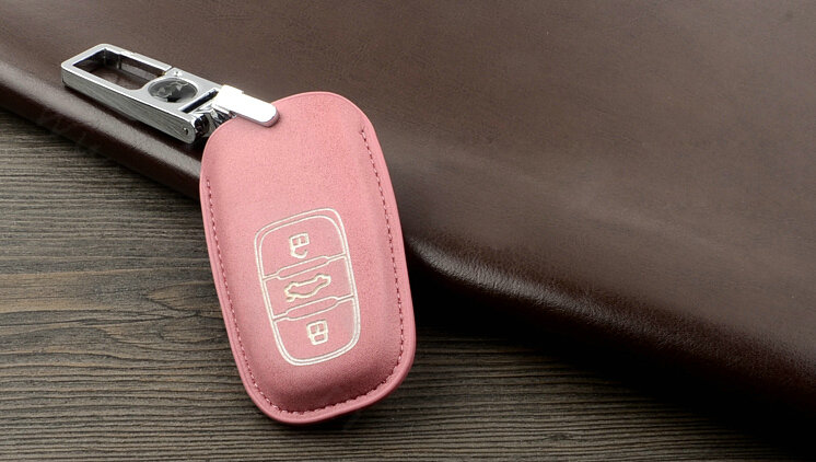 Unique Genuine Leather Key Ring Auto Key Bags Smart for Audi A4L - Pink