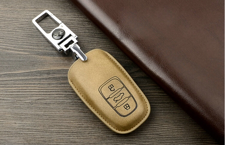 Unique Genuine Leather Key Ring Auto Key Bags Smart for Audi A4L - Yellow