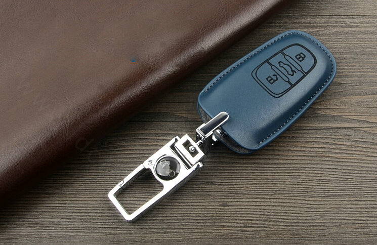 Unique Genuine Leather Key Ring Auto Key Bags Smart for Audi A5 - Blue
