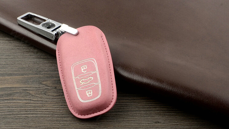 Unique Genuine Leather Key Ring Auto Key Bags Smart for Audi A5 - Pink