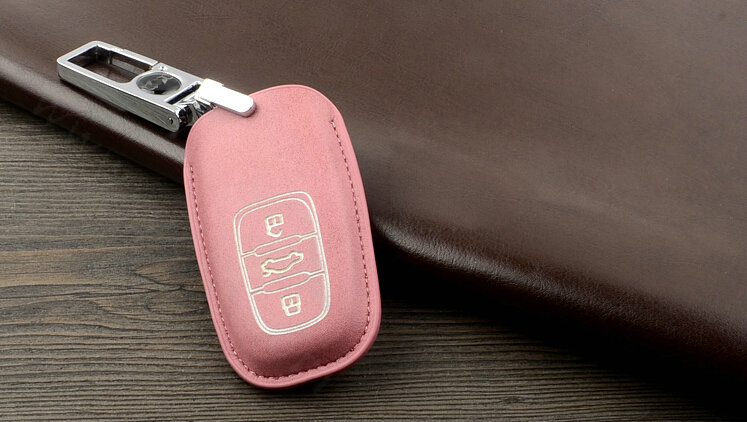 Unique Genuine Leather Key Ring Auto Key Bags Smart for Audi A8L - Pink