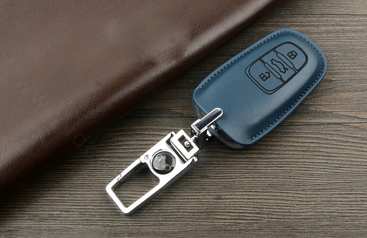 Unique Genuine Leather Key Ring Auto Key Bags Smart for Audi Q5 - Blue