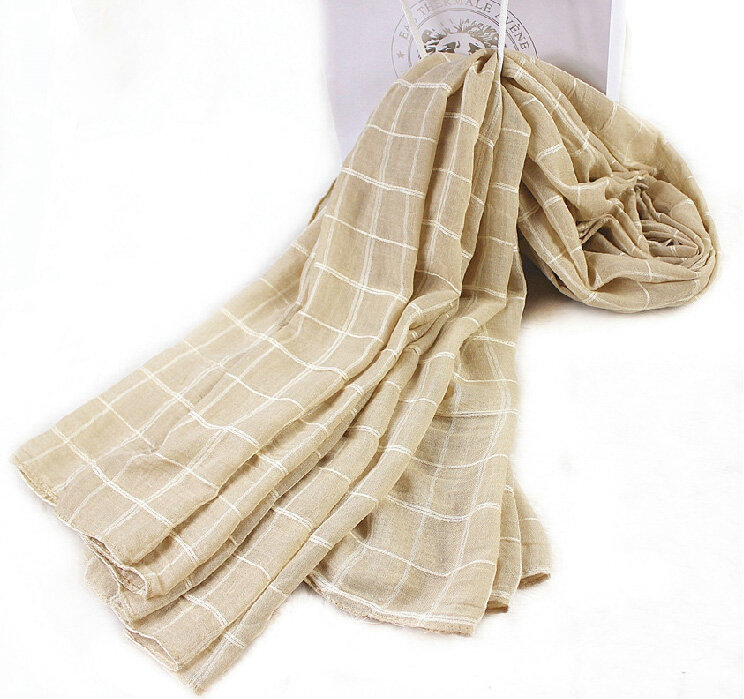 Classic Plaid Unisex Scarf Shawl Winter Warm Cotton Solid Panties 150*120CM - Beige