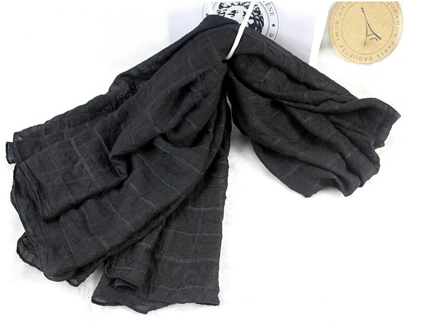 Classic Plaid Unisex Scarf Shawl Winter Warm Cotton Solid Panties 150*120CM - Black
