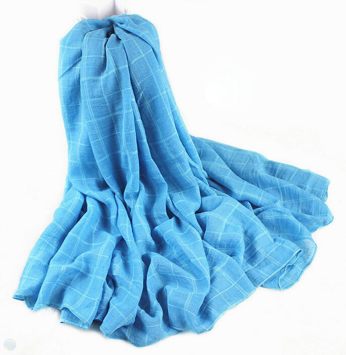 Classic Plaid Unisex Scarf Shawl Winter Warm Cotton Solid Panties 150*120CM - Blue