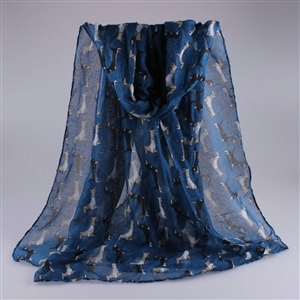 Cute Women Scarf Print Animal Dogs Bamboo Fiber Scarves Wraps 180*90CM - Dark Blue