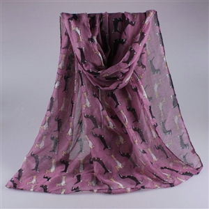 Cute Women Scarf Print Animal Dogs Bamboo Fiber Scarves Wraps 180*90CM - Purple