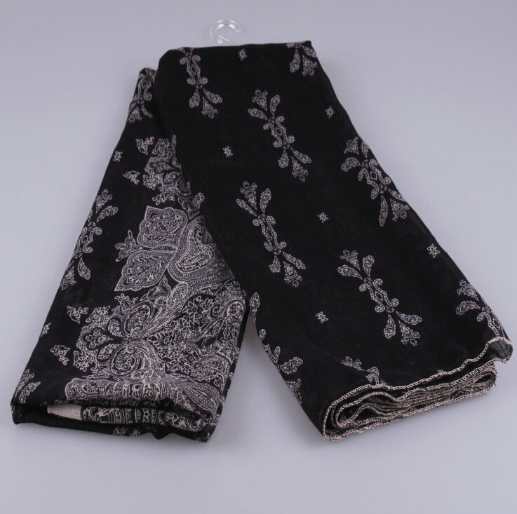 Fashion Scarf Shawl Women Bamboo Fiber Printing Cashew Silk 180*100CM - Black