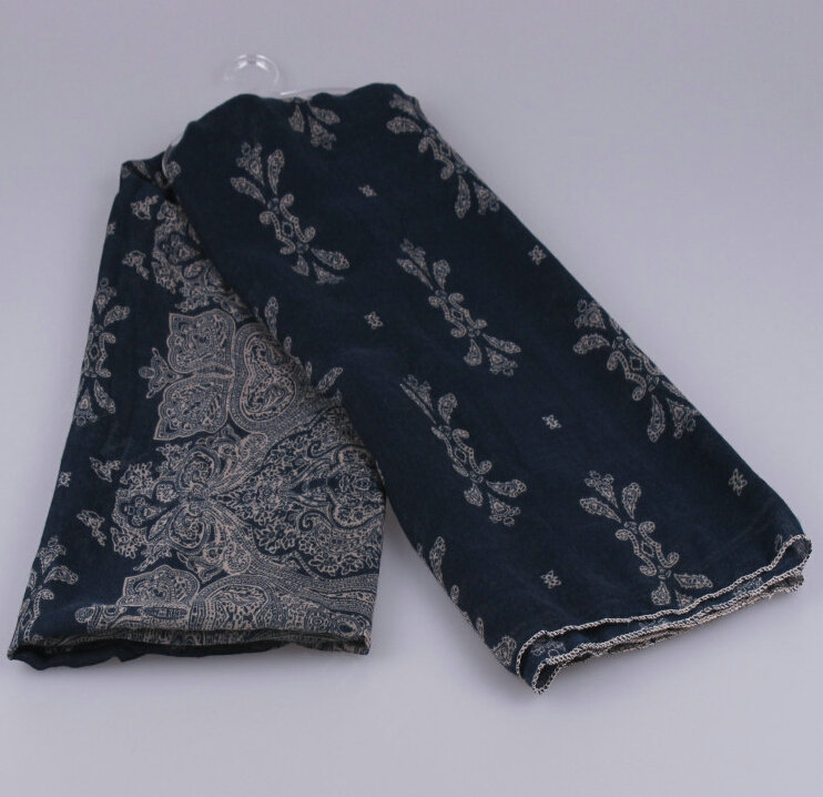 Fashion Scarf Shawl Women Bamboo Fiber Printing Cashew Silk 180*100CM - Blue