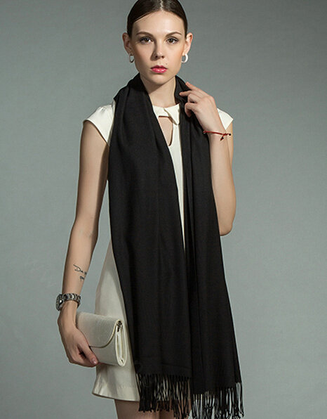 Fashion Tassels Women Scarf Shawl Winter Warm Cashmere Solid Panties 200*60CM - Black