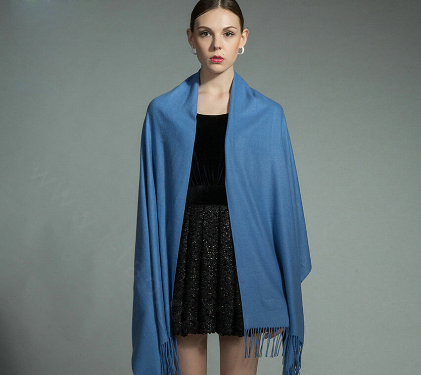 Fashion Tassels Women Scarf Shawl Winter Warm Cashmere Solid Panties 200*60CM - Blue