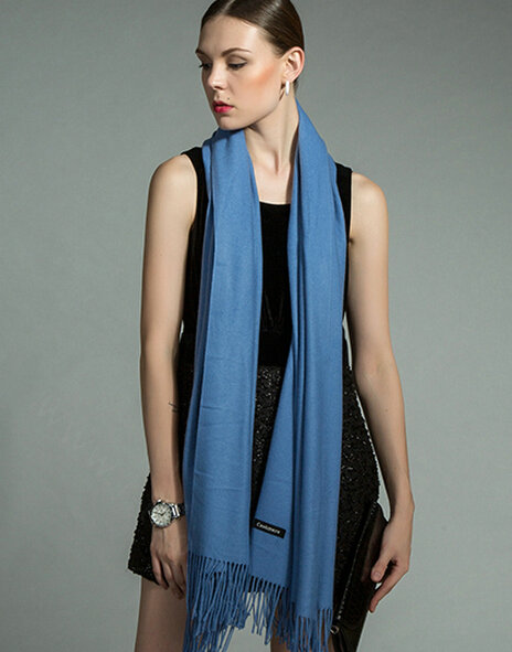 Fashion Tassels Women Scarf Shawl Winter Warm Cashmere Solid Panties 200*60CM - Blue