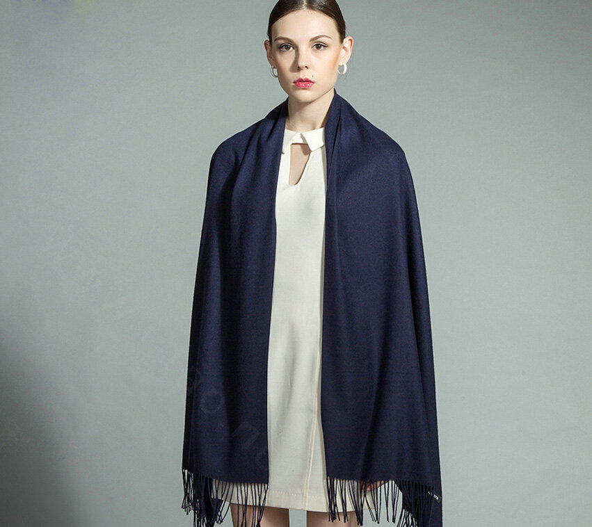 Fashion Tassels Women Scarf Shawl Winter Warm Cashmere Solid Panties 200*60CM - Dark Blue