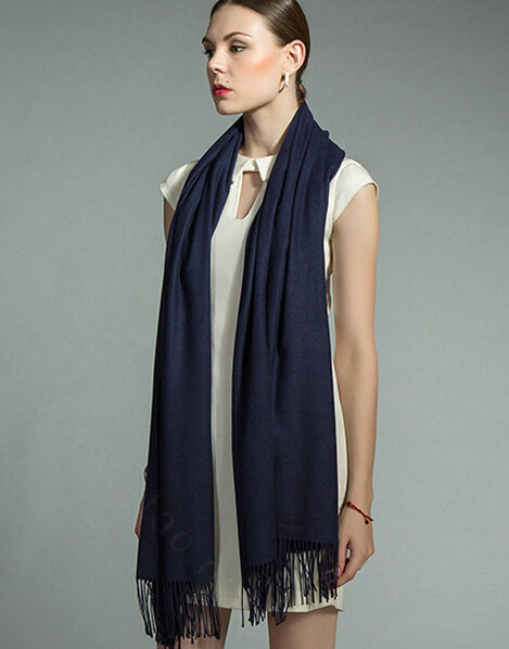 Fashion Tassels Women Scarf Shawl Winter Warm Cashmere Solid Panties 200*60CM - Dark Blue