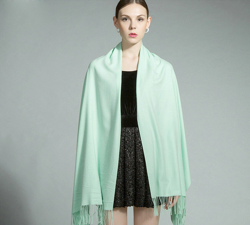 Fashion Tassels Women Scarf Shawl Winter Warm Cashmere Solid Panties 200*60CM - Green
