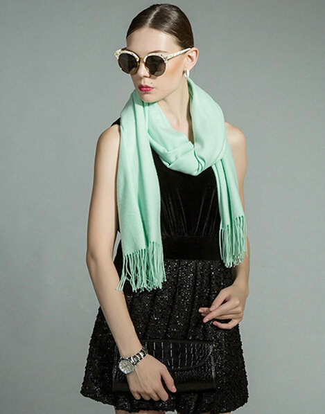 Fashion Tassels Women Scarf Shawl Winter Warm Cashmere Solid Panties 200*60CM - Green