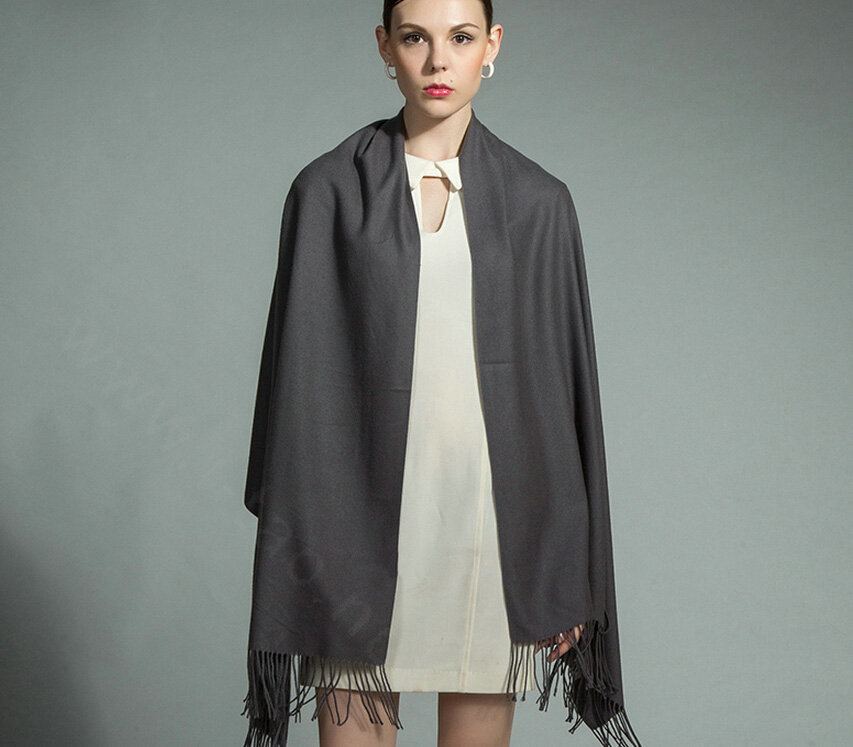 Fashion Tassels Women Scarf Shawl Winter Warm Cashmere Solid Panties 200*60CM - Grey