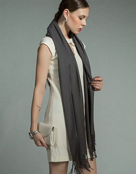 Fashion Tassels Women Scarf Shawl Winter Warm Cashmere Solid Panties 200*60CM - Grey