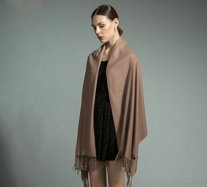 Fashion Tassels Women Scarf Shawl Winter Warm Cashmere Solid Panties 200*60CM - Khaki