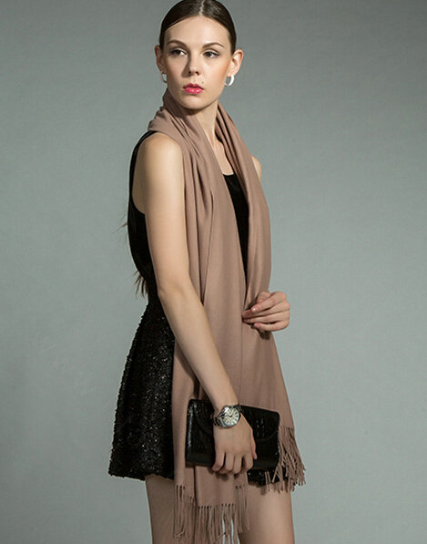 Fashion Tassels Women Scarf Shawl Winter Warm Cashmere Solid Panties 200*60CM - Khaki