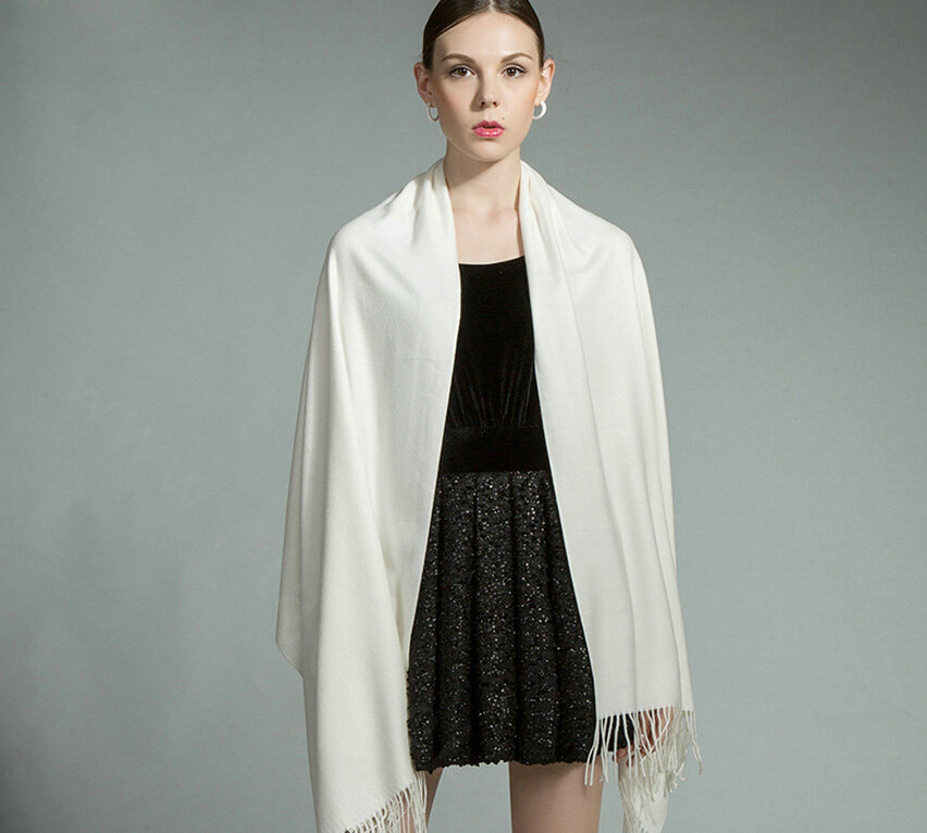 Fashion Tassels Women Scarf Shawl Winter Warm Cashmere Solid Panties 200*60CM - White