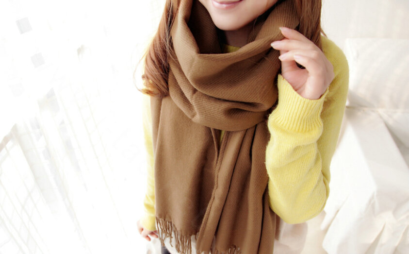 Fashion Tassels Women Scarf Shawl Winter Warm Wool Solid Panties 206*60CM - Coffee