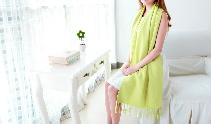 Fashion Tassels Women Scarf Shawl Winter Warm Wool Solid Panties 206*60CM - Green