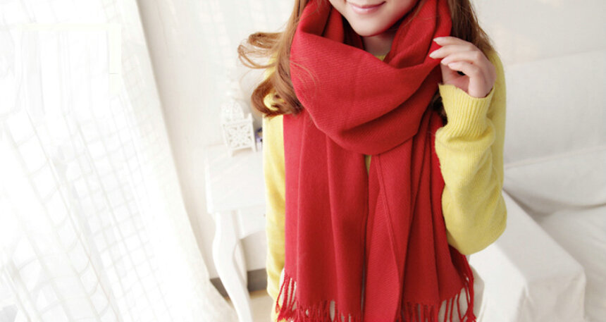 Fashion Tassels Women Scarf Shawl Winter Warm Wool Solid Panties 206*60CM - Red