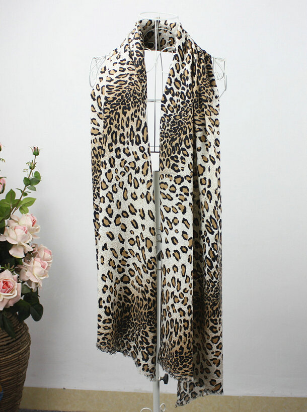 Fringed Leopard Print Scarf Shawls Women Winter Warm Cashmere Panties 180*70CM - Beige