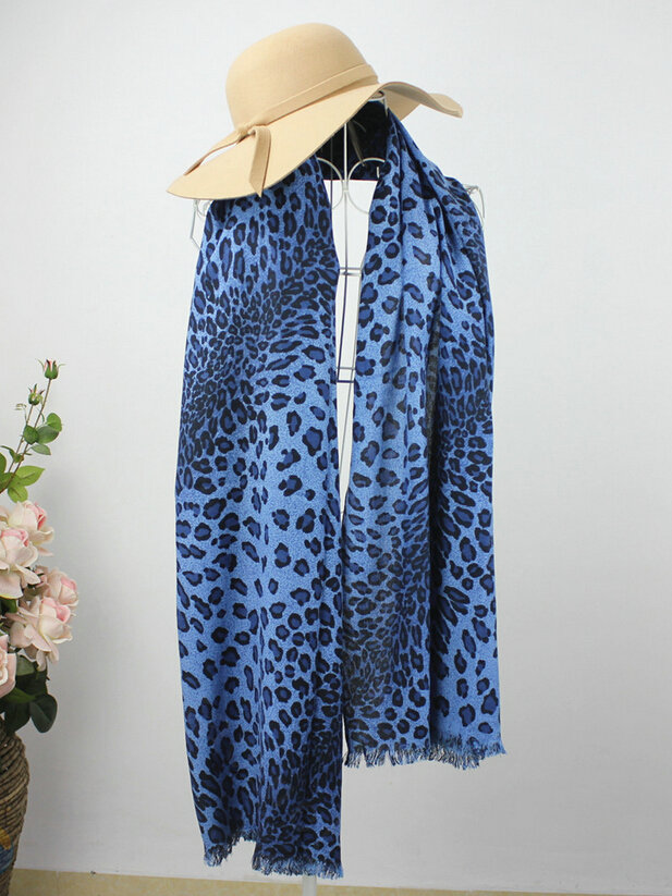 Fringed Leopard Print Scarf Shawls Women Winter Warm Cashmere Panties 180*70CM - Blue