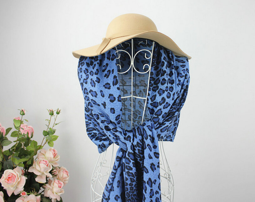 Fringed Leopard Print Scarf Shawls Women Winter Warm Cashmere Panties 180*70CM - Blue