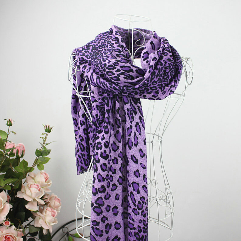 Fringed Leopard Print Scarf Shawls Women Winter Warm Cashmere Panties 180*70CM - Purple