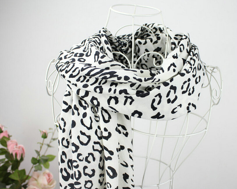 Fringed Leopard Print Scarf Shawls Women Winter Warm Cashmere Panties 180*70CM - White