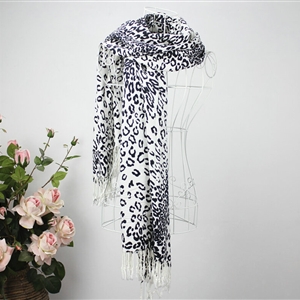 Fringed Leopard Print Scarf Shawls Women Winter Warm Cashmere Panties 180*70CM - White