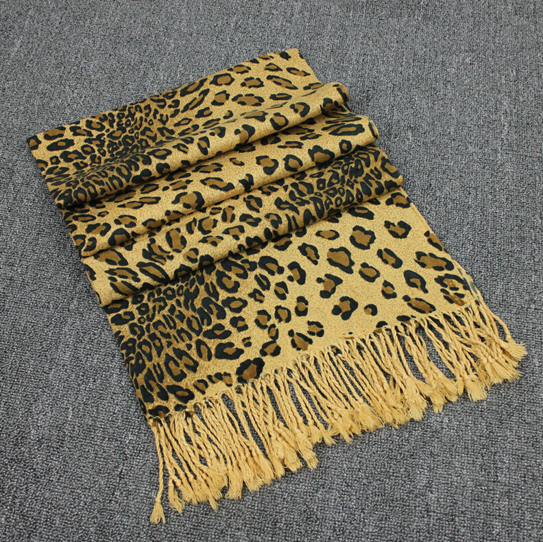 Fringed Leopard Print Scarf Shawls Women Winter Warm Cashmere Panties 180*70CM - Yellow