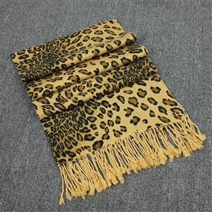 Fringed Leopard Print Scarf Shawls Women Winter Warm Cashmere Panties 180*70CM - Yellow