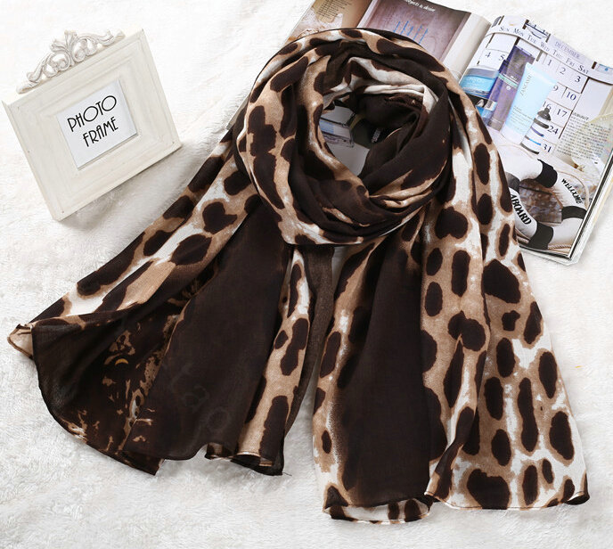 Leopard Print Scarf Shawls Women Winter Warm Cotton Panties 180*95CM - Brown