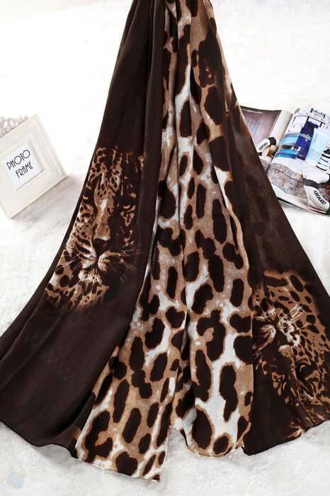 Leopard Print Scarf Shawls Women Winter Warm Cotton Panties 180*95CM - Brown