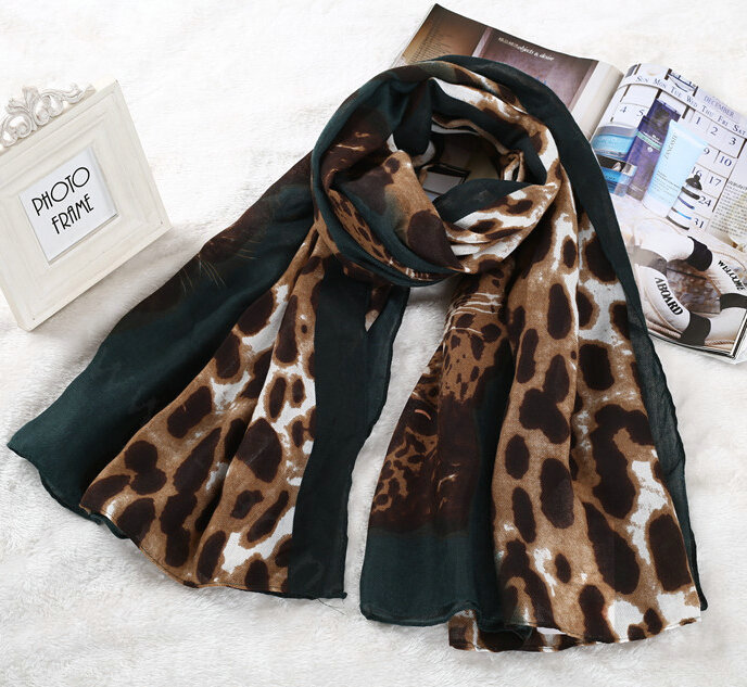 Leopard Print Scarf Shawls Women Winter Warm Cotton Panties 180*95CM - Green