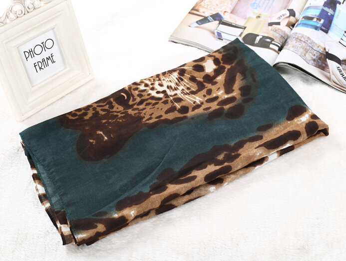 Leopard Print Scarf Shawls Women Winter Warm Cotton Panties 180*95CM - Green