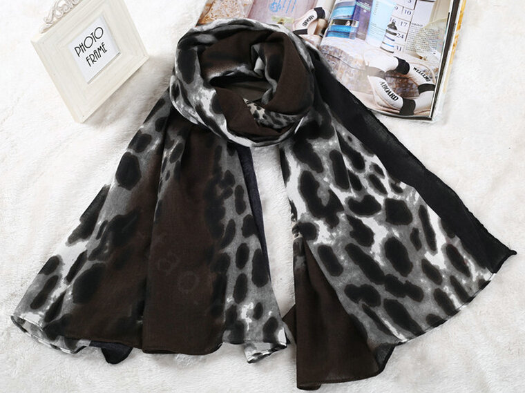 Leopard Print Scarf Shawls Women Winter Warm Cotton Panties 180*95CM - Grey