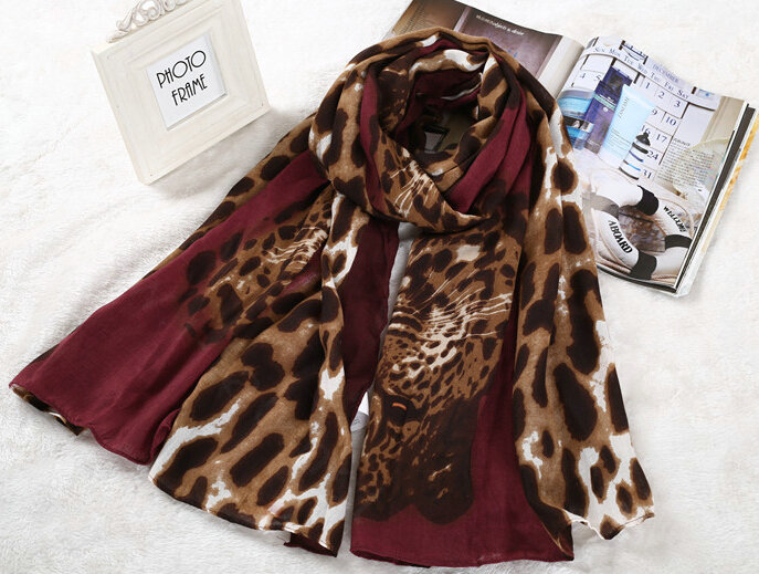 Leopard Print Scarf Shawls Women Winter Warm Cotton Panties 180*95CM - Red