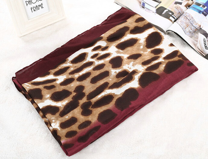 Leopard Print Scarf Shawls Women Winter Warm Cotton Panties 180*95CM - Red