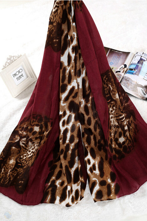 Leopard Print Scarf Shawls Women Winter Warm Cotton Panties 180*95CM - Red