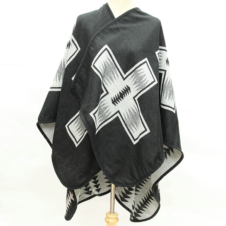 Plaid Scarf Shawls Woman Pashmina Winter Warm Cashmere Female Panties 140*135CM - Black