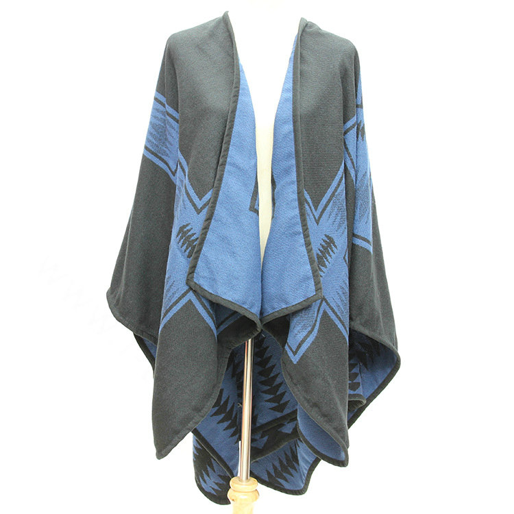 Plaid Scarf Shawls Woman Pashmina Winter Warm Cashmere Female Panties 140*135CM - Blue