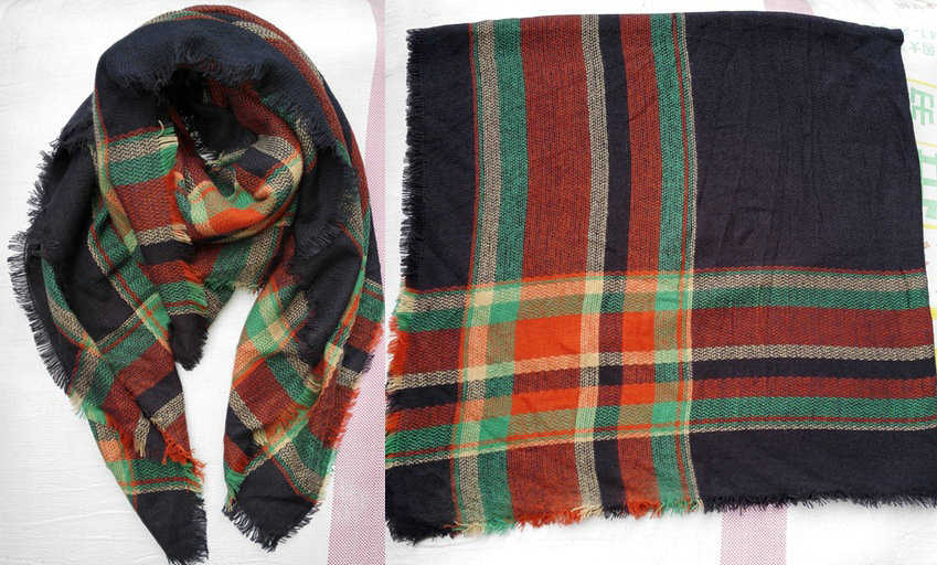 Plaid Scarf Shawls Women Winter Warm Cashmere Solid Wholesale 140*140CM - Green