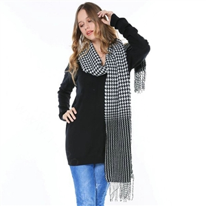 Plaid Scarf Shawls Women Winter Warm Cotton Panties 175*35CM - Black