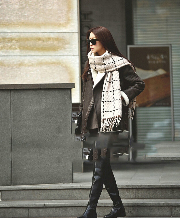 Plaid Women Scarf Shawl Winter Warm Cashmere Panties 200*60CM - Beige
