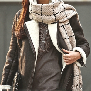 Plaid Women Scarf Shawl Winter Warm Cashmere Panties 200*60CM - Beige